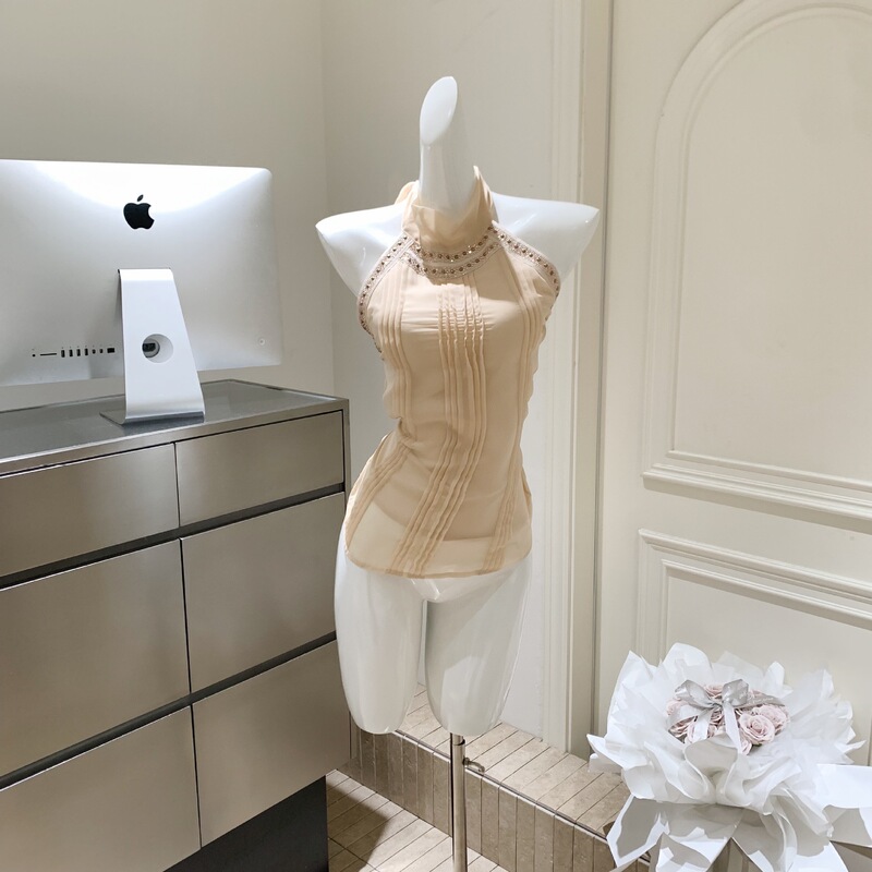 Gold-Colored Top with Rhinestones and Tie-Back Straps