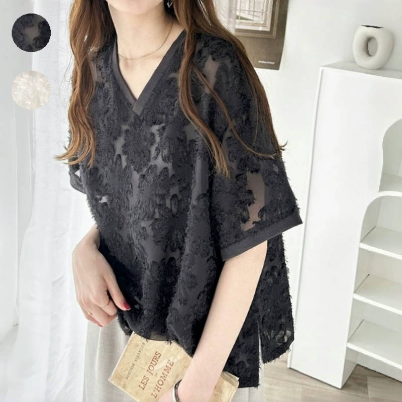 2025 новый японский летний женский ромашковый воротник свободный тонкий сплошной цвет пуловер с короткими рукавами шифоновая рубашка 2 цвета