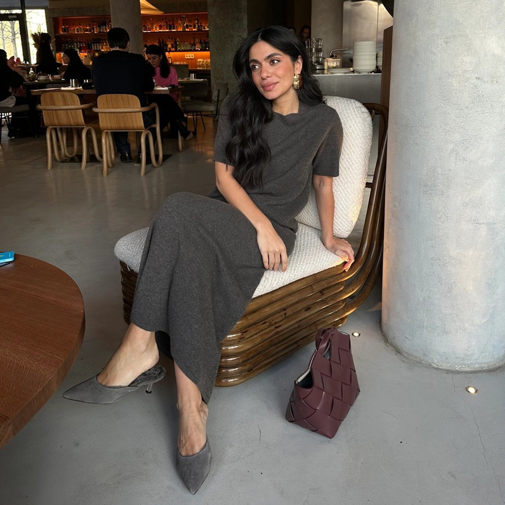 Cross-Border Pullover Shor Sleeve Half-Lengh Skir European And American 2025 Summer New Knied Solid Color Simple_ecoleips.com