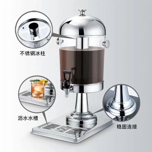 ♔ Commercial Buffet Stainless Steel Thickened Juice Dispenser Single/Double Head Refrigerated Beverage Machine Transparent Cold Drink Dispenser with Faucet