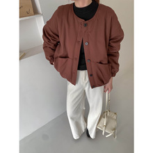 初冬氛围感薄款棉衣女圆领夹克女装棉服外套日系文艺风棉袄ZMC