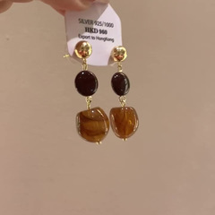 复古美拉德棕色圆珠耳钉女新爆款轻奢小众高级感气质耳环耳饰