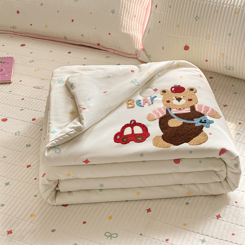 Toalla de dibujos animados bordada colcha fresca de verano lavable a máquina para niños de verano