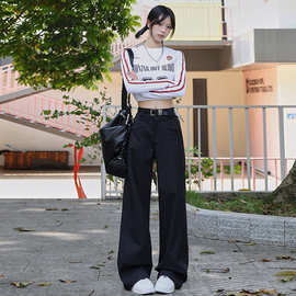 黑色阔腿休闲裤女2024年秋冬新款直筒宽松高腰垂感显瘦百搭西装裤