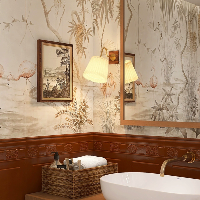 Плитка для ванной комнаты в стиле Наньян, бордовая, морская, на основе ткани, ретро, для стен, туалета, маленькая плитка с фламинго