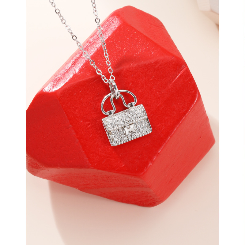 S925 plata esterlina H carta collar portátil Luz de Las Mujeres de lujo elegante de moda llena de diamantes bolsa colgante de alta calidad de la cadena de clavícula