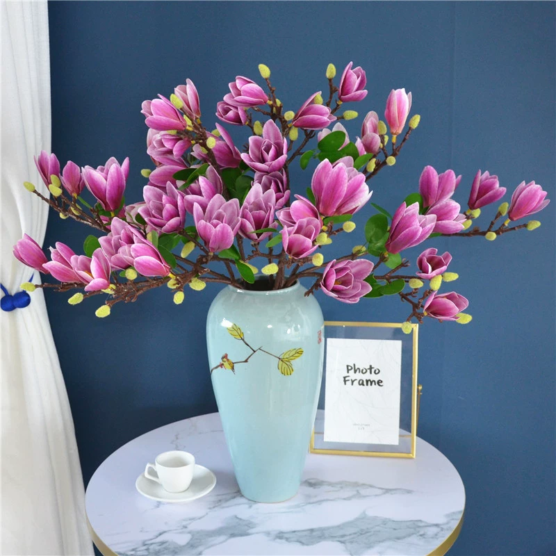 Оптовая Продажа с фабрики 4 магнолии одна ветвь свадебное украшение зрительного зала Моделирование Цветок чувствовать клей Магнолия украшения для дома