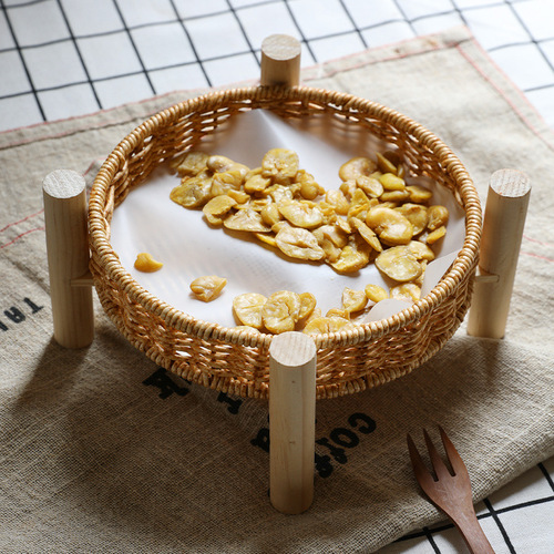 Handmade imitation rattan double-layer fruit plate Japanese-style home living room snack basket afternoon tea snack plate display stand