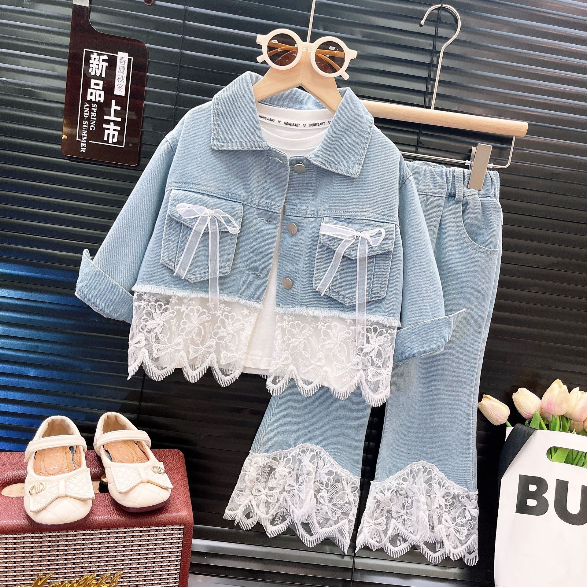 Autumn denim lace jacket