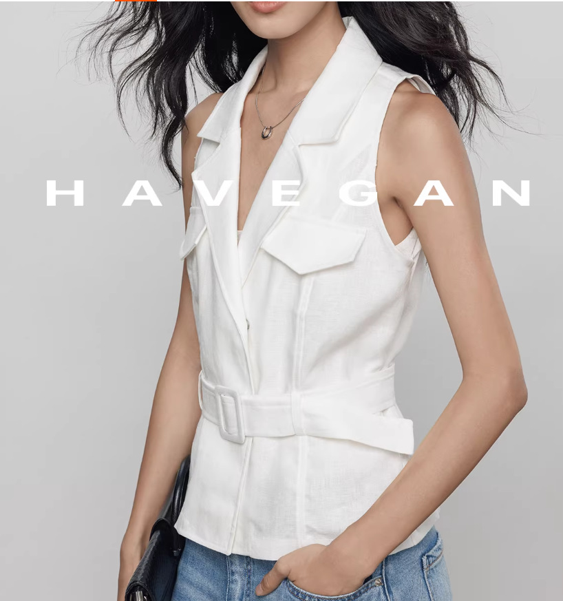 Áo vest blazer nữ không tay cổ vest chất liệu linen phong cách old money — màu trắng, Tên chi tiết 1