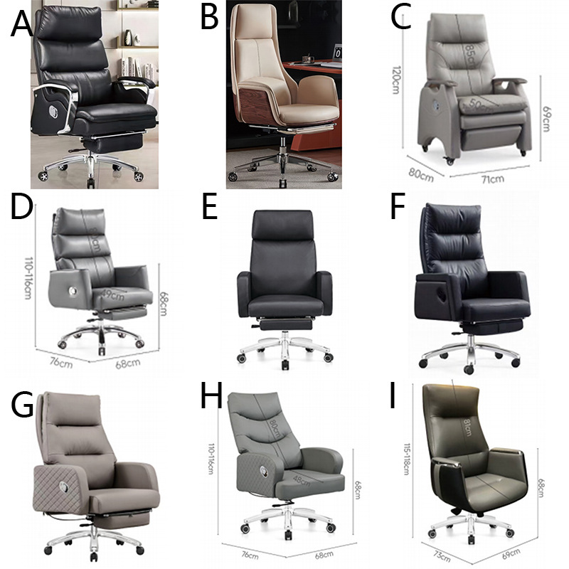 Light Luxury and High-End Genuine Leather Lunch Break Reclining Boss Chair, Comfortable Leather Office Home Executive Chair for Long Periods of Sitting Without Fatigue