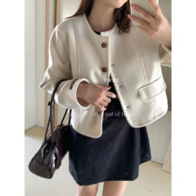 韩系圆领气质高级感短款毛呢外套女秋冬小个子单排扣双面呢子大衣