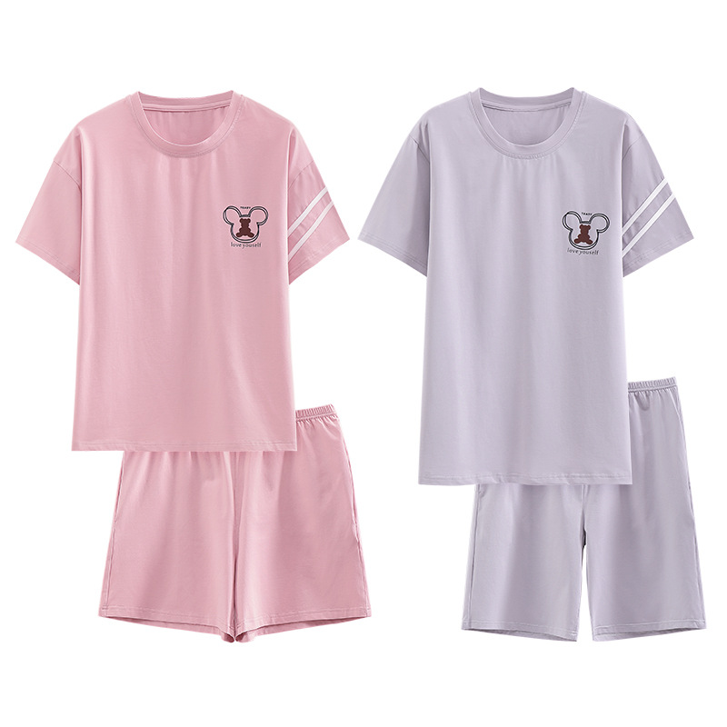 Venta al por mayor pareja pijamas de verano de las mujeres traje de manga corta de algodón Delgado coreano casual hombres y ropa de casa de las mujeres se puede usar fuera