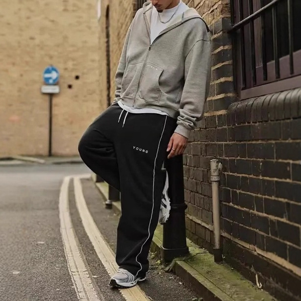 Europa y los Estados Unidos Youngla retro americano pantalones deportivos de hombre simple relajado casual cintura elástica pantalones largos