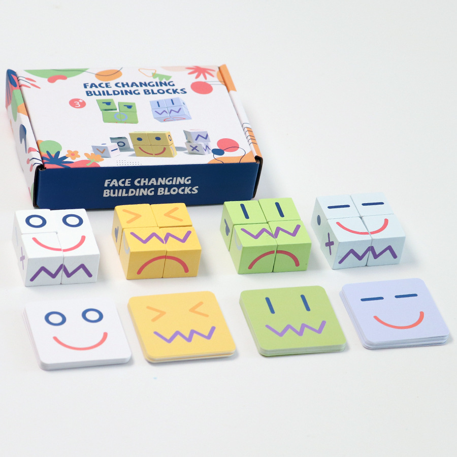 儿童木制表情变脸魔方积木拼图亲子趣味桌面训练专注力益智玩具