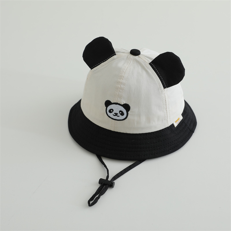 2025 primavera súper lindo sombrero panda para niños bordado gorra de bambú gorra respirable gorra de pescador bebé con cuerda de aire