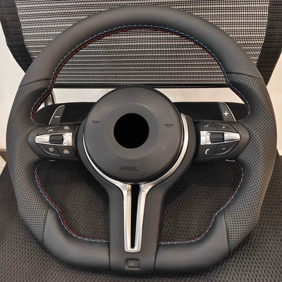 Cross-border wholesale is suitable for BMW 1234567 series E/F modified chassis flat-bottom steering wheel assembly M3M5 upgrade (Steering wheel) - flat-bottom-silver-frame-m3-assembly