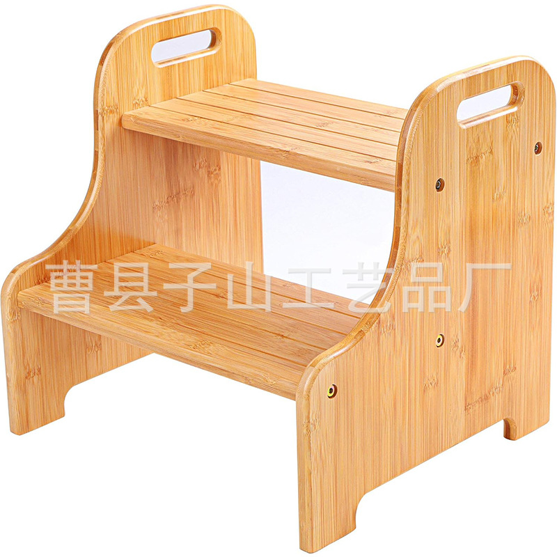 Taburete de madera maciza de dos capas, taburete de pies para niños, taburete de escalada doméstico, taburete de cocina, taburete de cambio de zapatos, taburete de bambú y madera image 1