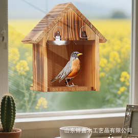 现货户外鸟笼透明窗户吸盘小鸟木制鸟房子DIY亚马逊小型实木鸟窝
