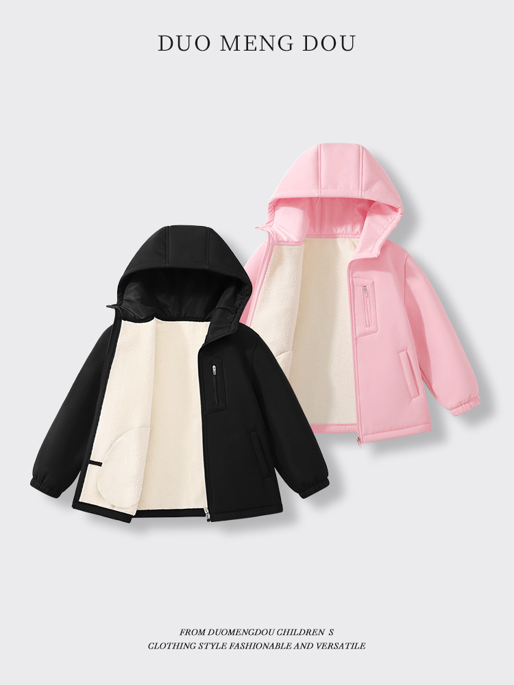 Hombres y niñas de alpaca y chaqueta de terciopelo para niños con chaqueta encapuchada de color sólido para niños mayores para engrosar la ropa de invierno cardigan al por mayor