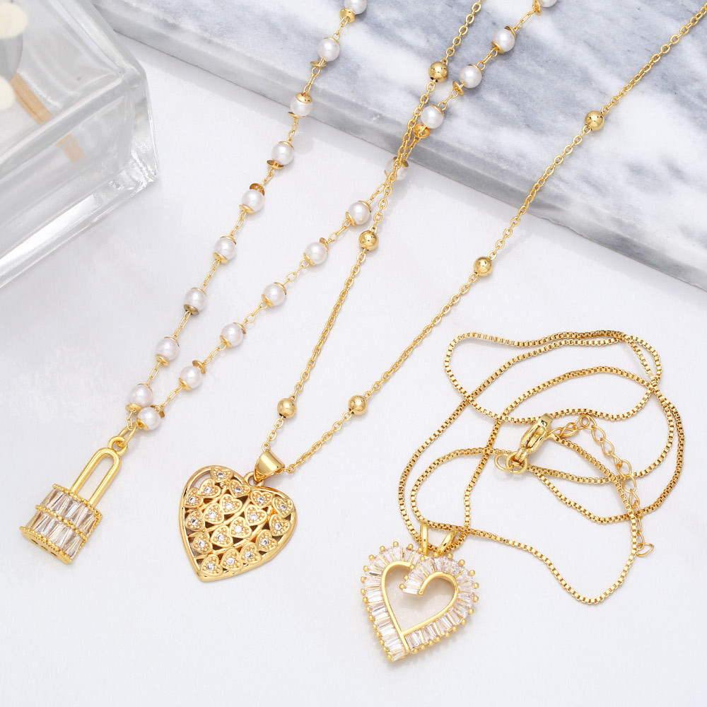 2022 new heart-shaped copper gold-plated inlaid zircon necklace
