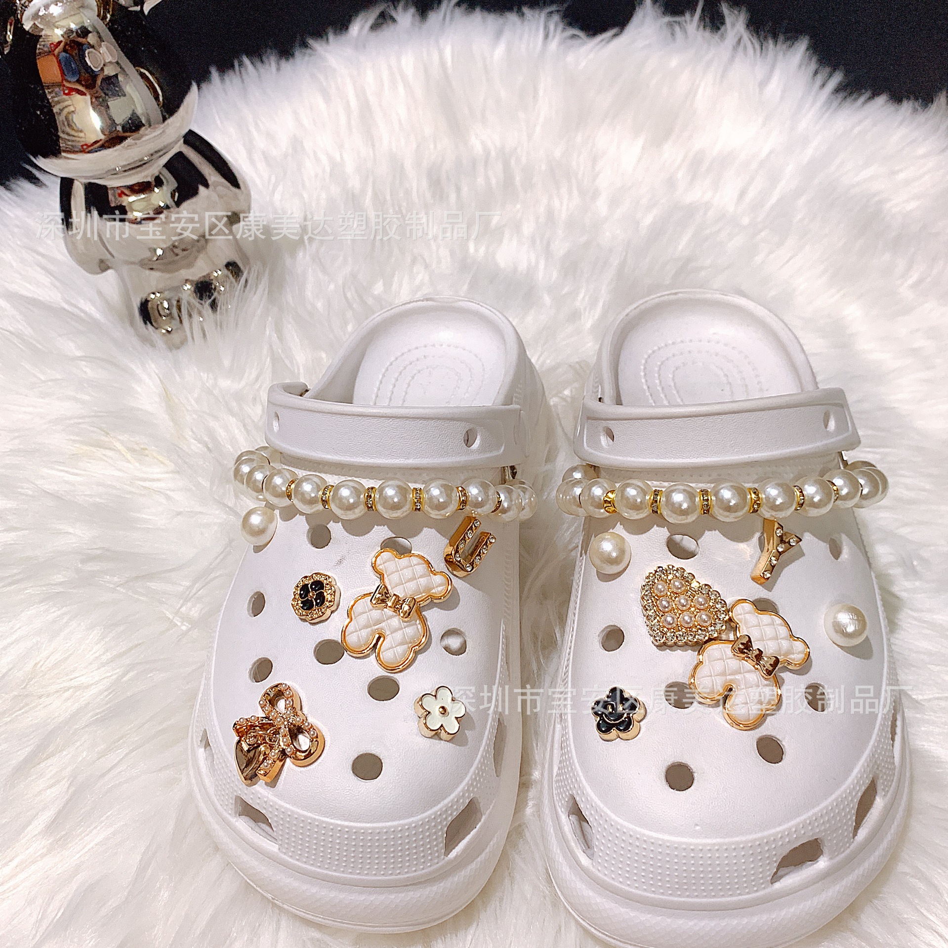 K82-double 흰 곰 모조 다이아몬드 진주 체인 (신발 제외)