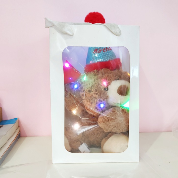 Caja de regalo, muñeca de oso con sombrero, muñeca de oso de peluche, juguetes de peluche, flores, regalos de cumpleaños para chicas, transfronterizos