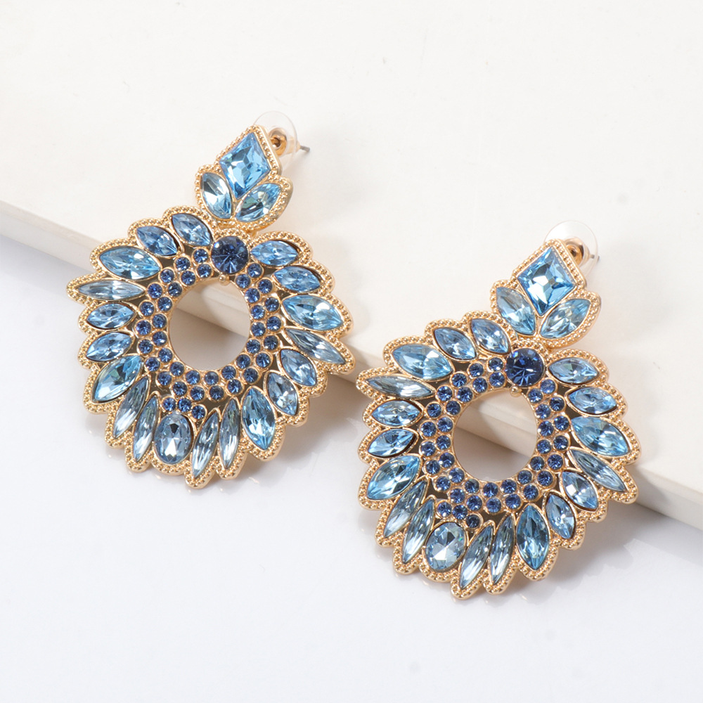 Exaggerated Alloy Rhinestone Colored Diamond Geometric Earrings display picture 5