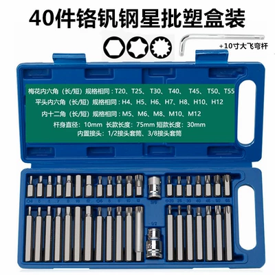 40-Piece Set of Star Bits, Mühərrik tənzimləmə alətləri - 40-pieces-of-chromium-vanadium-steel-star-batch-plastic-box-large-flying-bent-rod