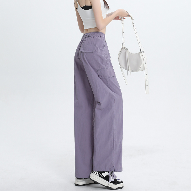 紫色工装女2025新款夏薄款高腰运动裤宽松束脚裤速干显瘦阔腿裤|undefined