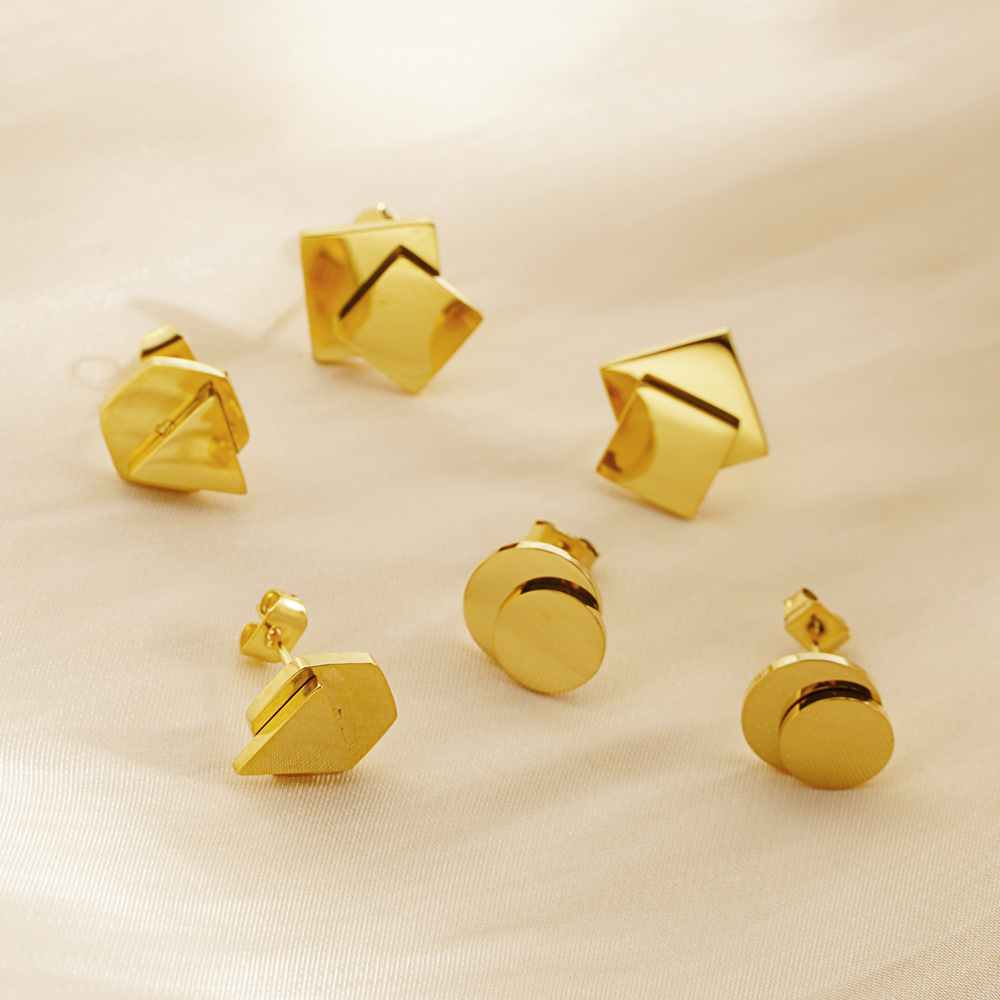 Elegant Geometric Polygon Combined Earrings, Stainless Steel Fashionable Simple Versatile Women's Earrings Accessories