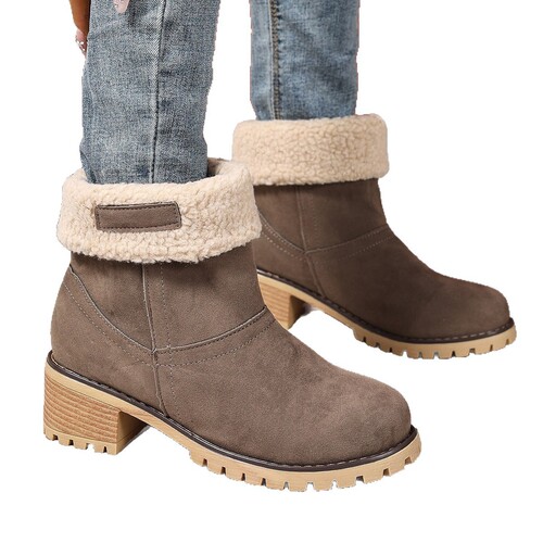 European and American warm middle-heeled cotton shoes in winter new large size two-wear thick heel and fluffy snow boots for women