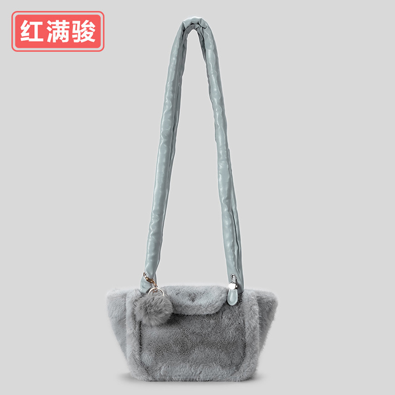 洋气时尚简约毛毛包软乎乎云朵斜挎包猪大肠褶皱肩带毛绒手提包女|undefined