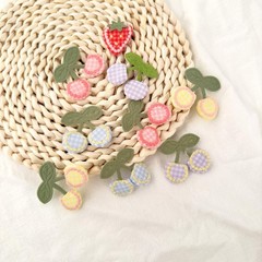diy布藝手工水果配飾可愛格子刺繡櫻桃配件 服裝輔料頭飾配件批發