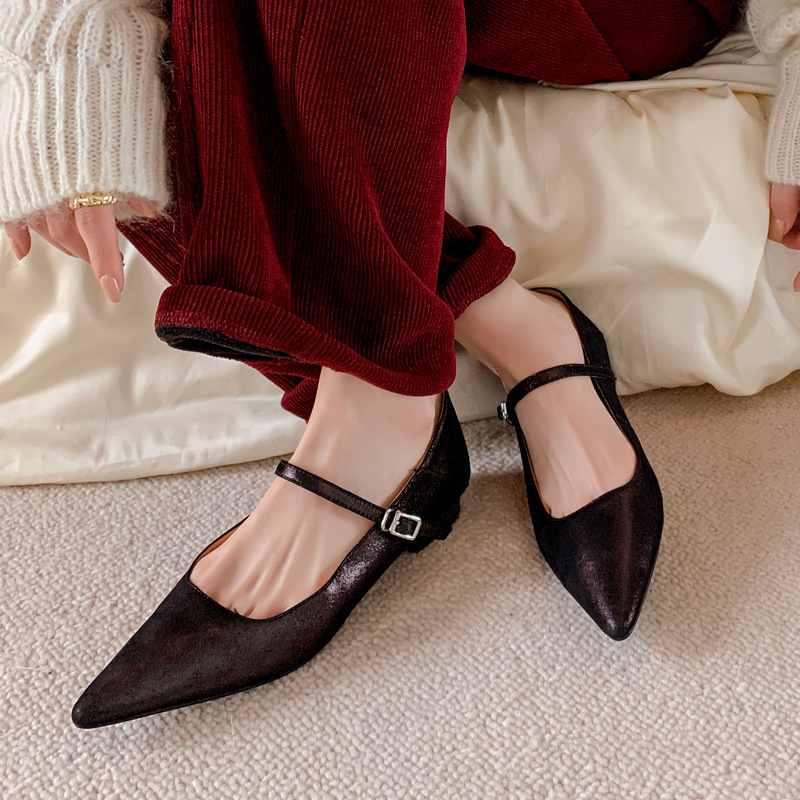 CHIKO Maren Pointy Toe Block Heels Mary Jane Flats