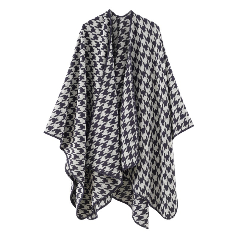 Bufanda dividida en forma de Cachemira para mujer capa grande Oficina de verano chal de pata de gallo blanco y negro protección solar cálido de doble uso
