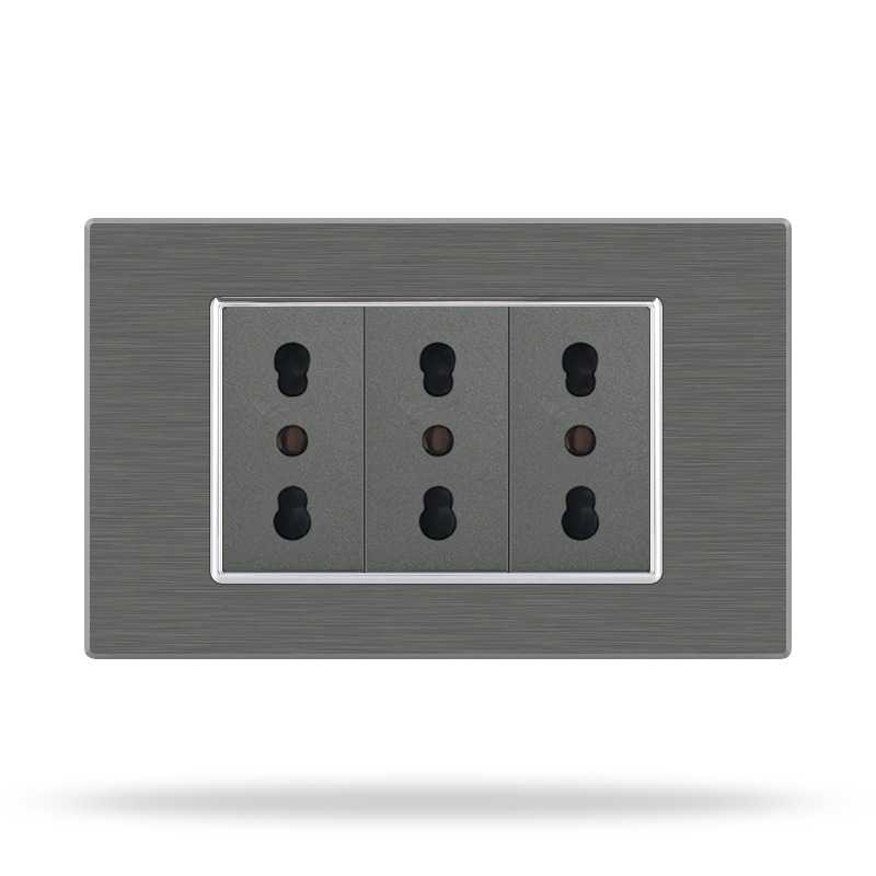 外贸118型墙壁开关插座德式英式意式美规美式美标插座铝拉丝灰色