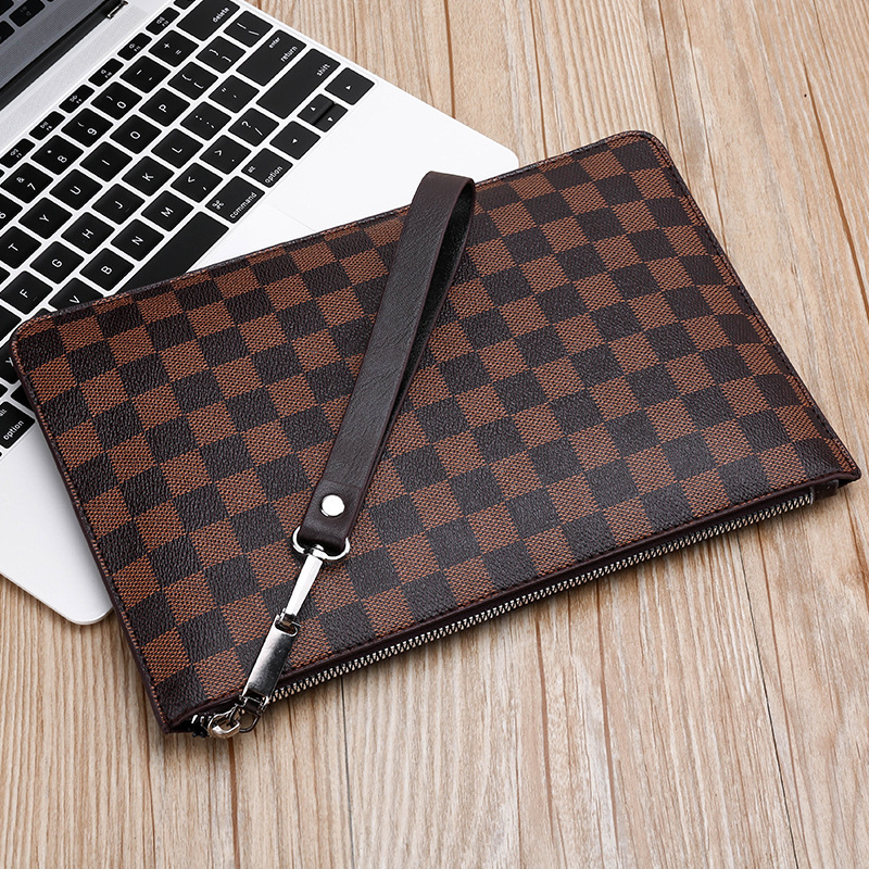 Cross-Border Men's Clutch Bag, Fashionable Plaid Retro Casual Large-Capacity Multi-Functional Clutch Bag Wholesale Trendy Retro