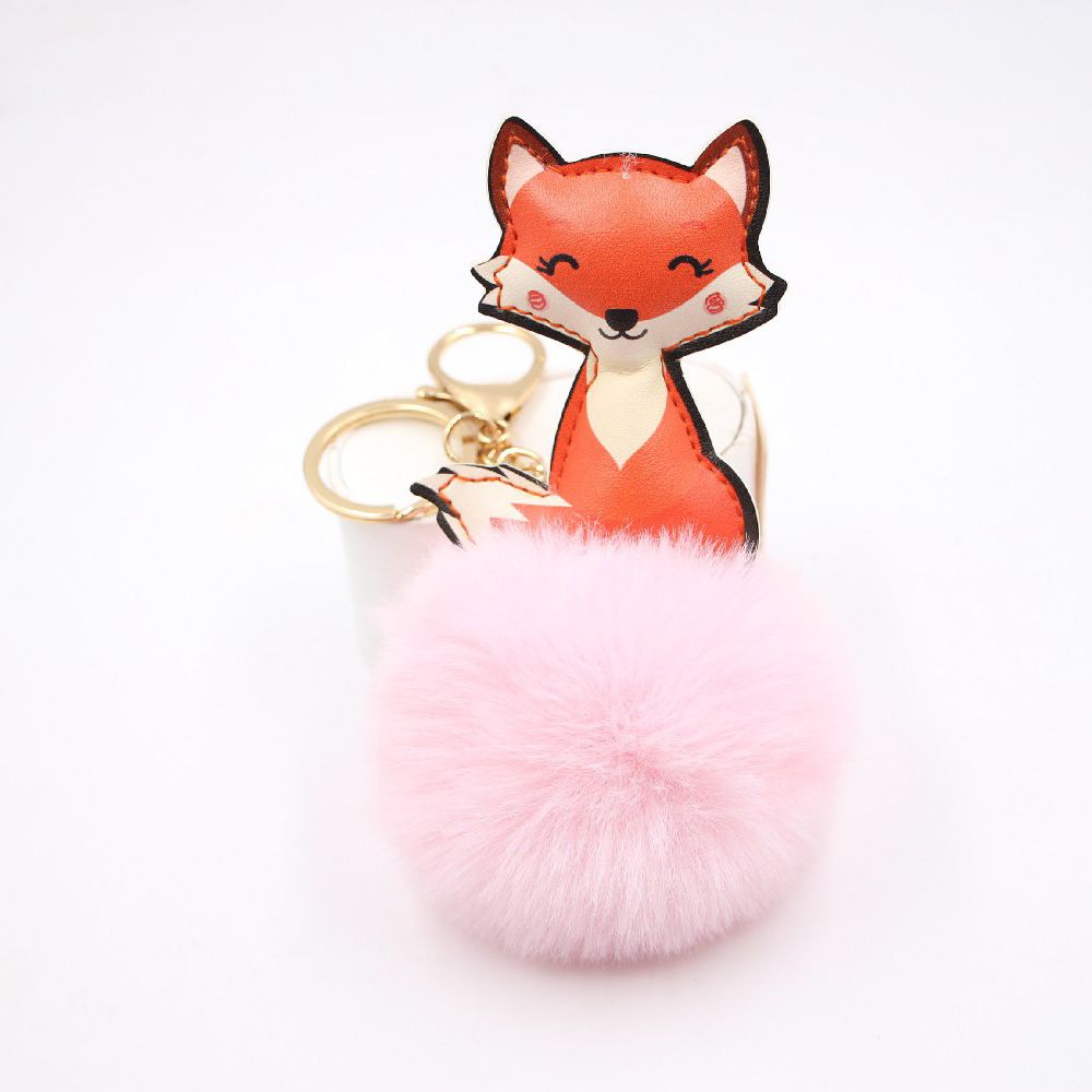 Cross-border Leather Cute Fox Plush Ball Pendant Bag Accessorie School Bag Purse Hair Ball Keychain display picture 5