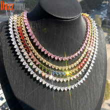 外贸新款彩色心形锆石网球链镶钻5mm时尚tennis chain潮流男女款