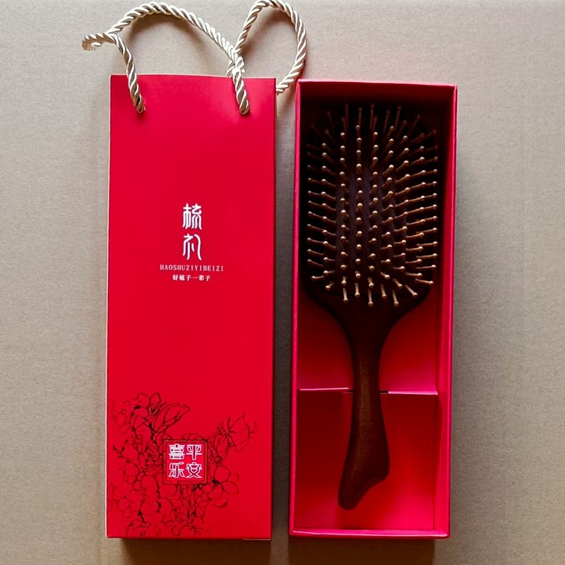 天然金丝檀木气垫气囊梳礼盒木质美发梳女士专用头部经络按摩梳子|undefined