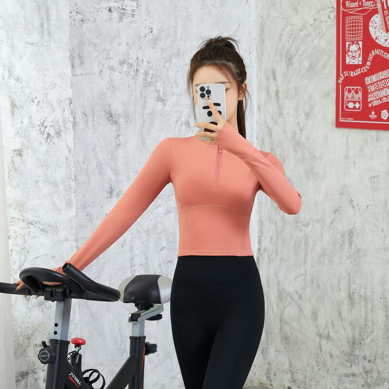 Hot Autumn and Winter Half Zipper Long Sleeve Yoga Top Sports Quick-drying Clothes Breathable Warm High Elastic Fitness Top