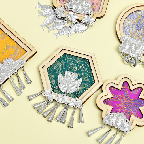 Miao ethnic handmade refrigerator magnet silver ornament accessories, minority imitation silver decoration aluminum decoration silver sheet accessories supplementary materials butterfly pendant bell