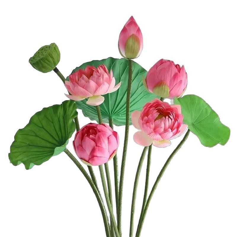 仿真花荷花荷叶带杆莲蓬插花客厅摆设拍摄道具假花庭院装饰|undefined