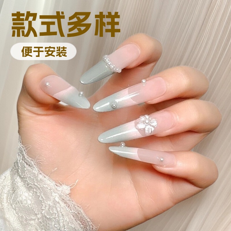 Manicure Wearable Nails Almond-Shaped Solid Glue-Free Lighting French Ultra-Thin Traceless Wearable Nails Long Nails High-End