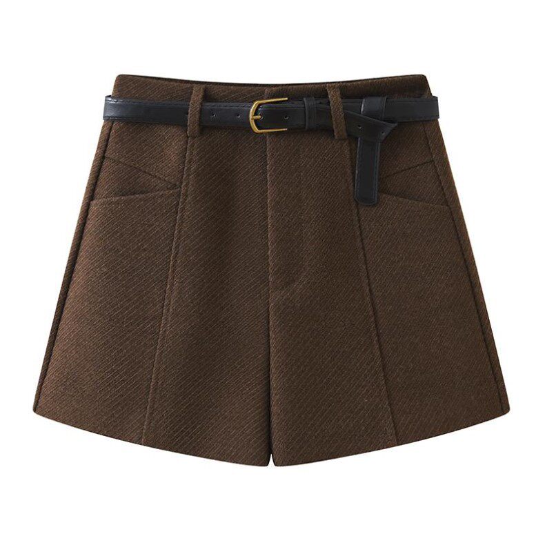 Quần short len cạp cao nữ dáng thẳng, phong cách thời thượng — Màu xám đậm (len nâng cấp), Màu đen (len nâng cấp) chi tiết 17