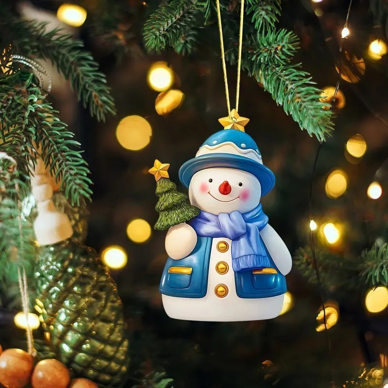 Nuevos productos transfronterizos acrílicos planos lindos dibujos animados de Navidad muñeco de nieve colgantes de automóviles de árbol de Navidad artesanías colgantes