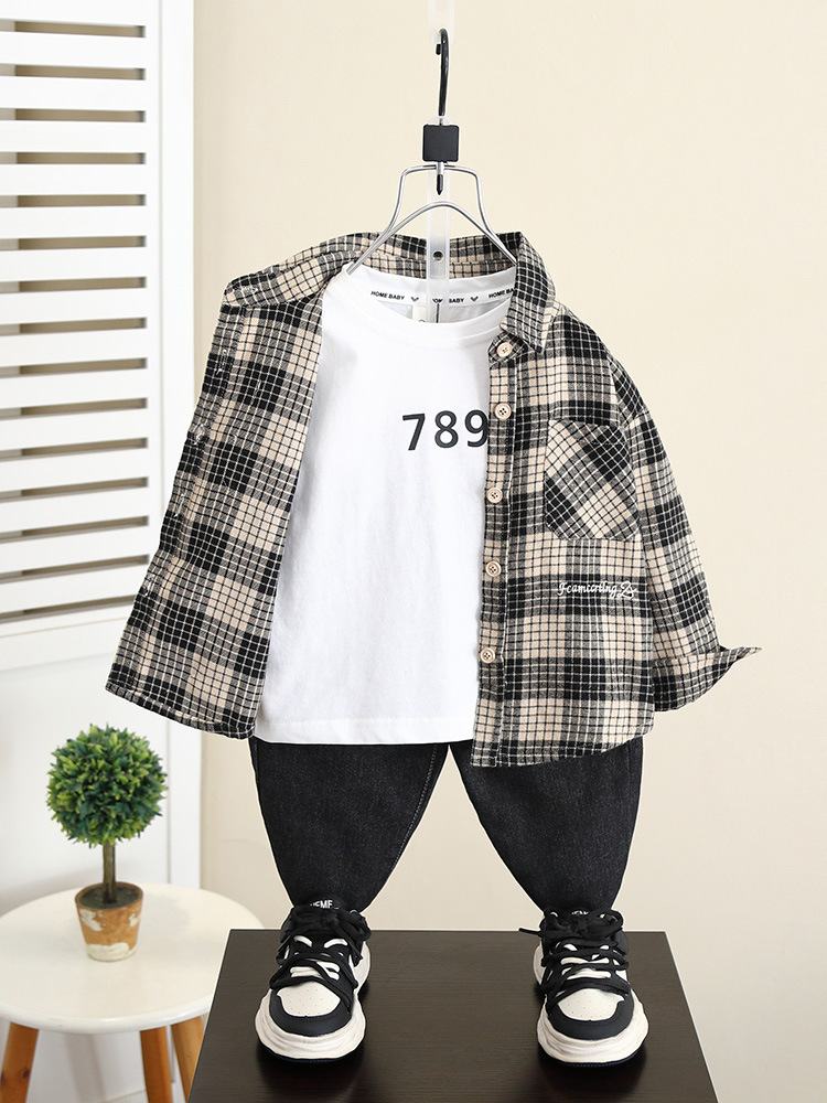 Camisa a Cuadros para Niños 5840, Nueva Chaqueta Otoñal Elegante para Niños 2026, Camisa de Primavera y Otoño para Bebés