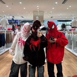American Export European Size Men's and Women's Sweatshirts Retro Spider Embroidered Zipper Cardigan Sweatshirt Large Size Hooded Trendy Brand Jacket