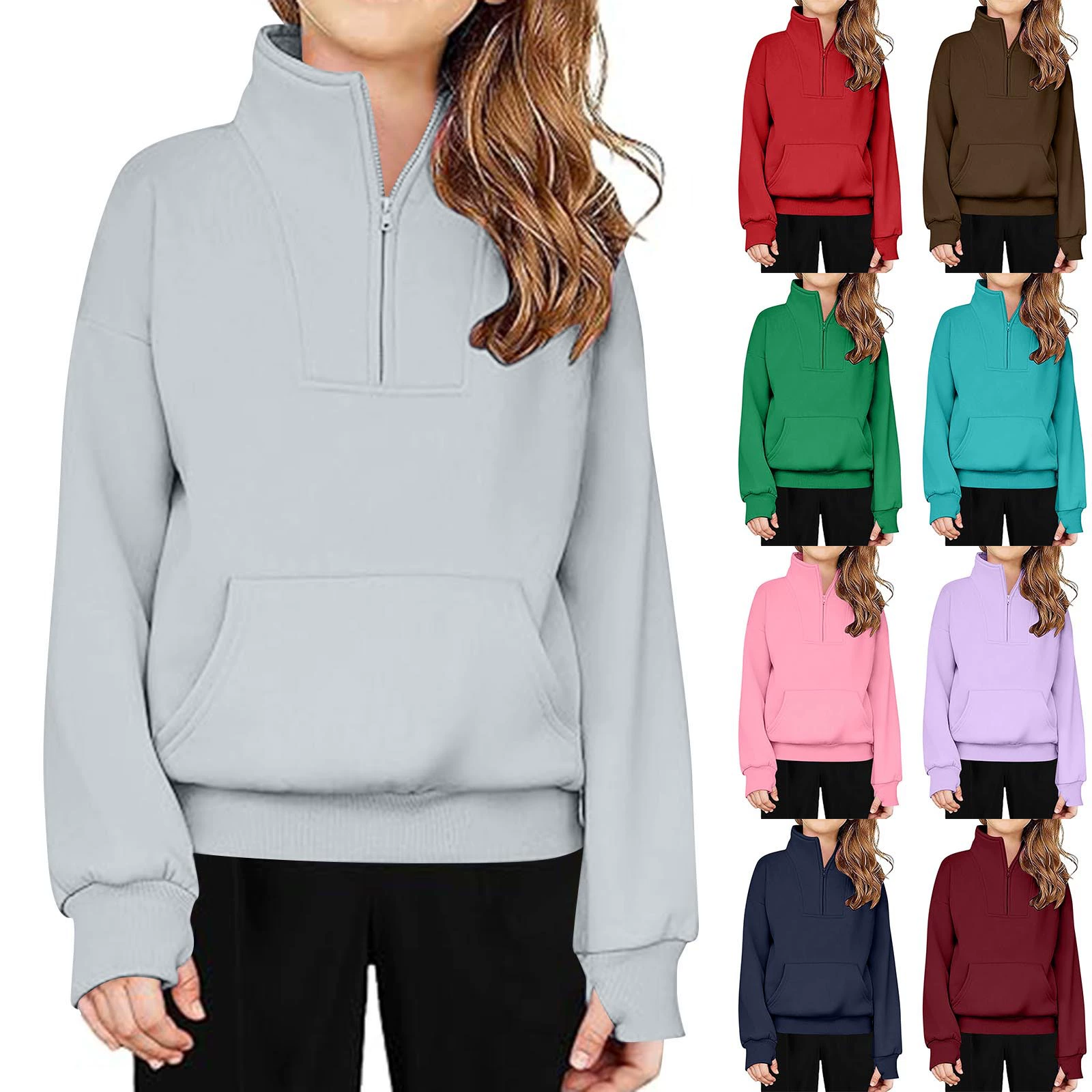 Мальчик, девочка, полузастежка-молния, воротник, толстовка, сумка с длинными рукавами